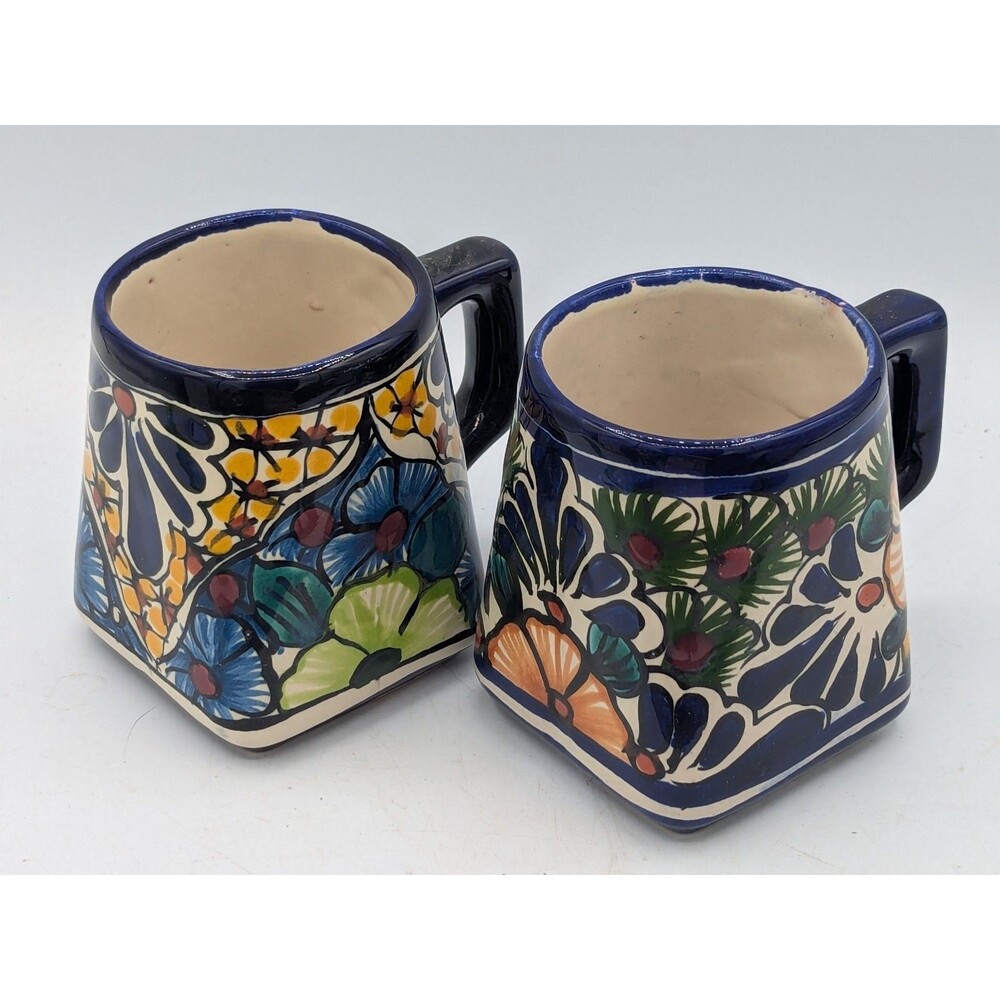 TWO TALAVERA MEXICO HAND PAINTED 10oz Coffee Cup Mug